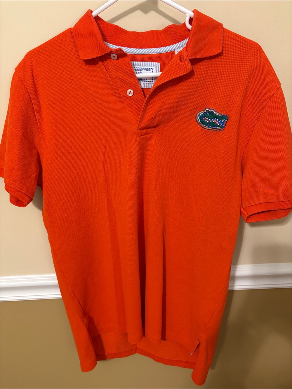 Southern Tide Bright Orange Short Sleeve Polo with Embroidered Logo Patch